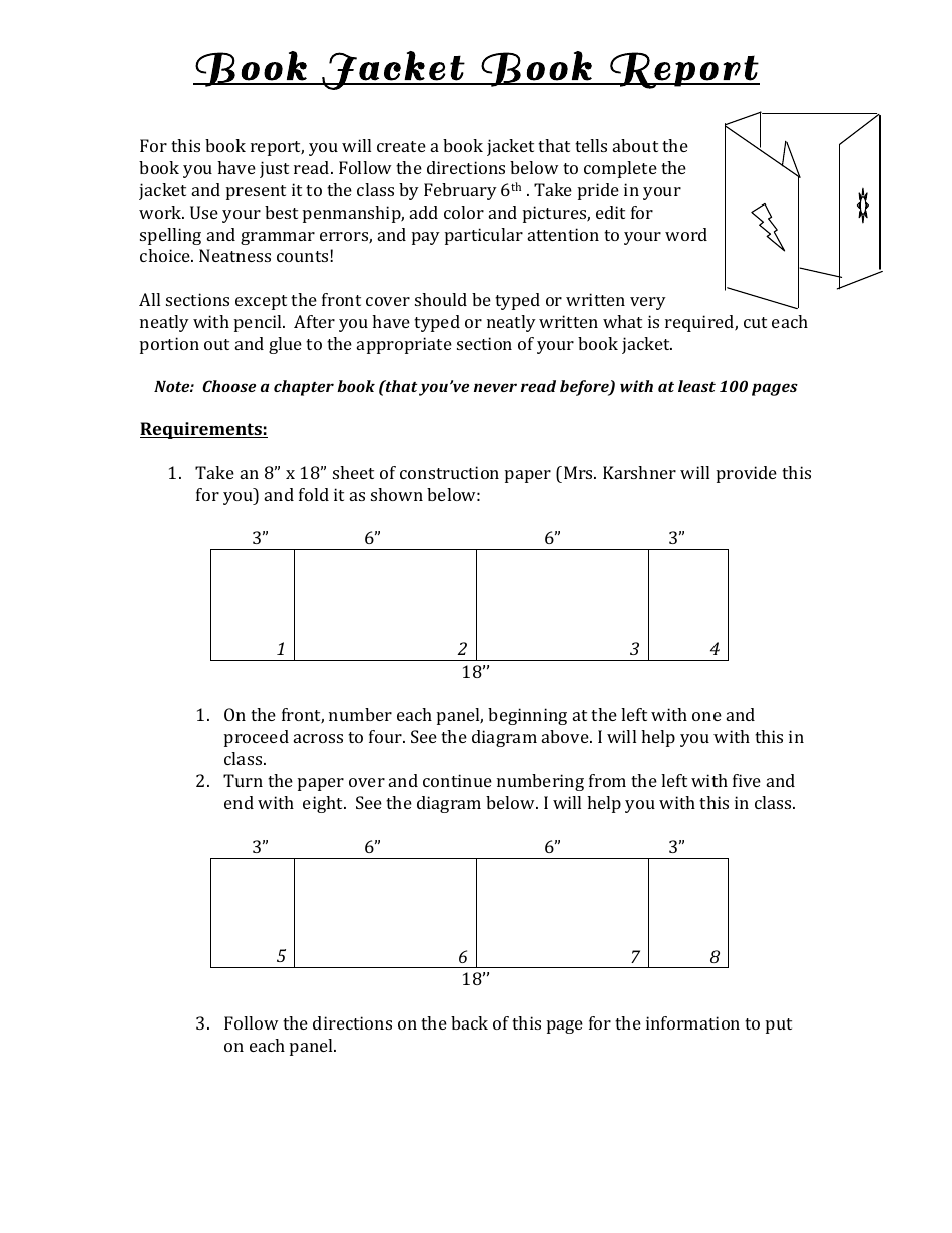Book Jacket Book Report Template - Black and White, Page 1