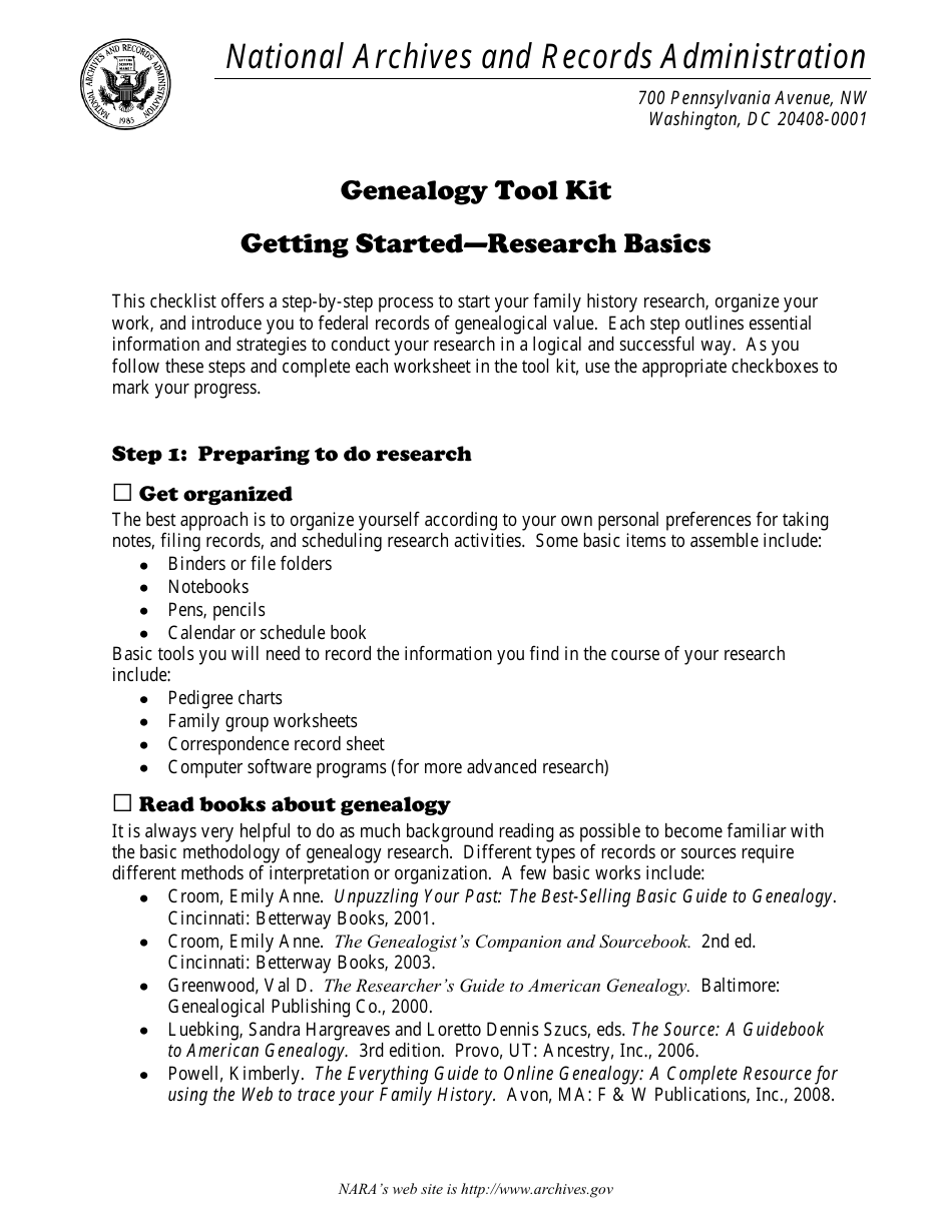 Genealogy Tool Kit, Page 1
