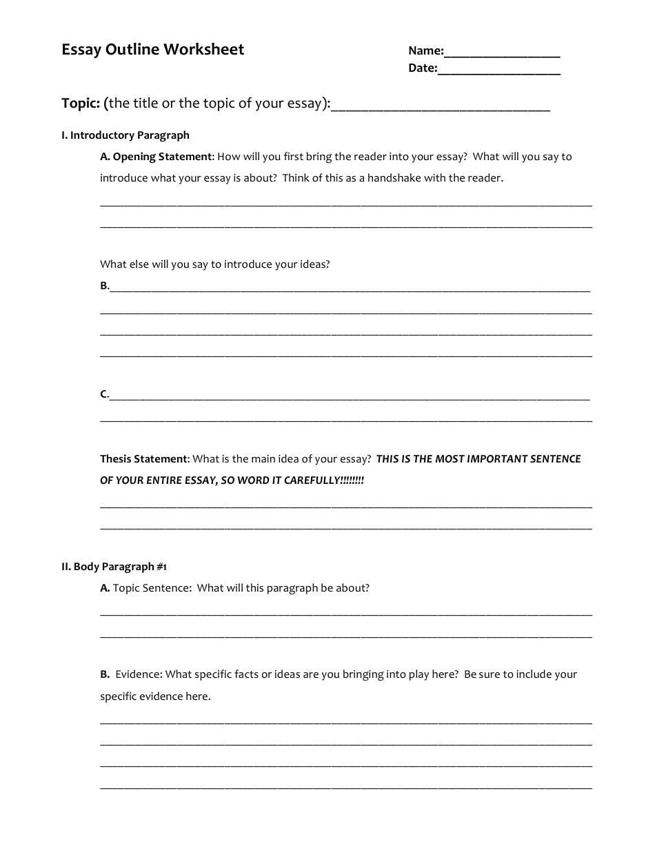 Essay Outline Worksheet Download Printable PDF | Templateroller