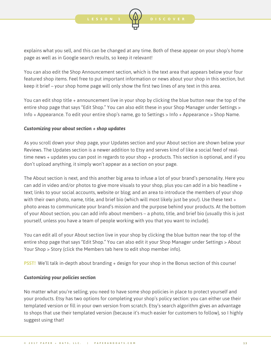 Etsy Lesson Plan Template Paper + Oats Download Fillable PDF