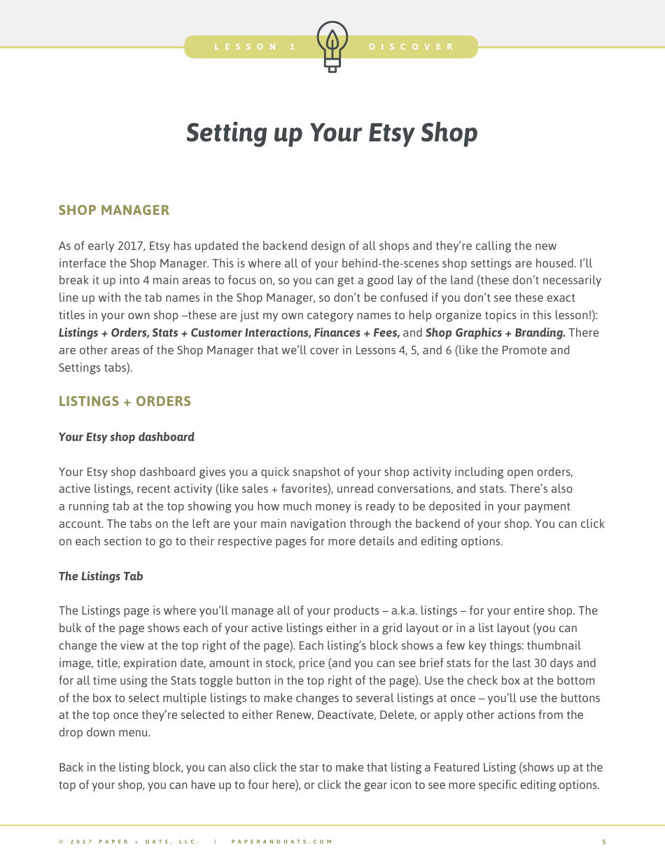 Etsy Lesson Plan Template Paper + Oats Download Fillable PDF