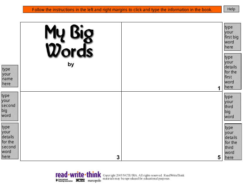 My Big Words Book Template - Readwritethink