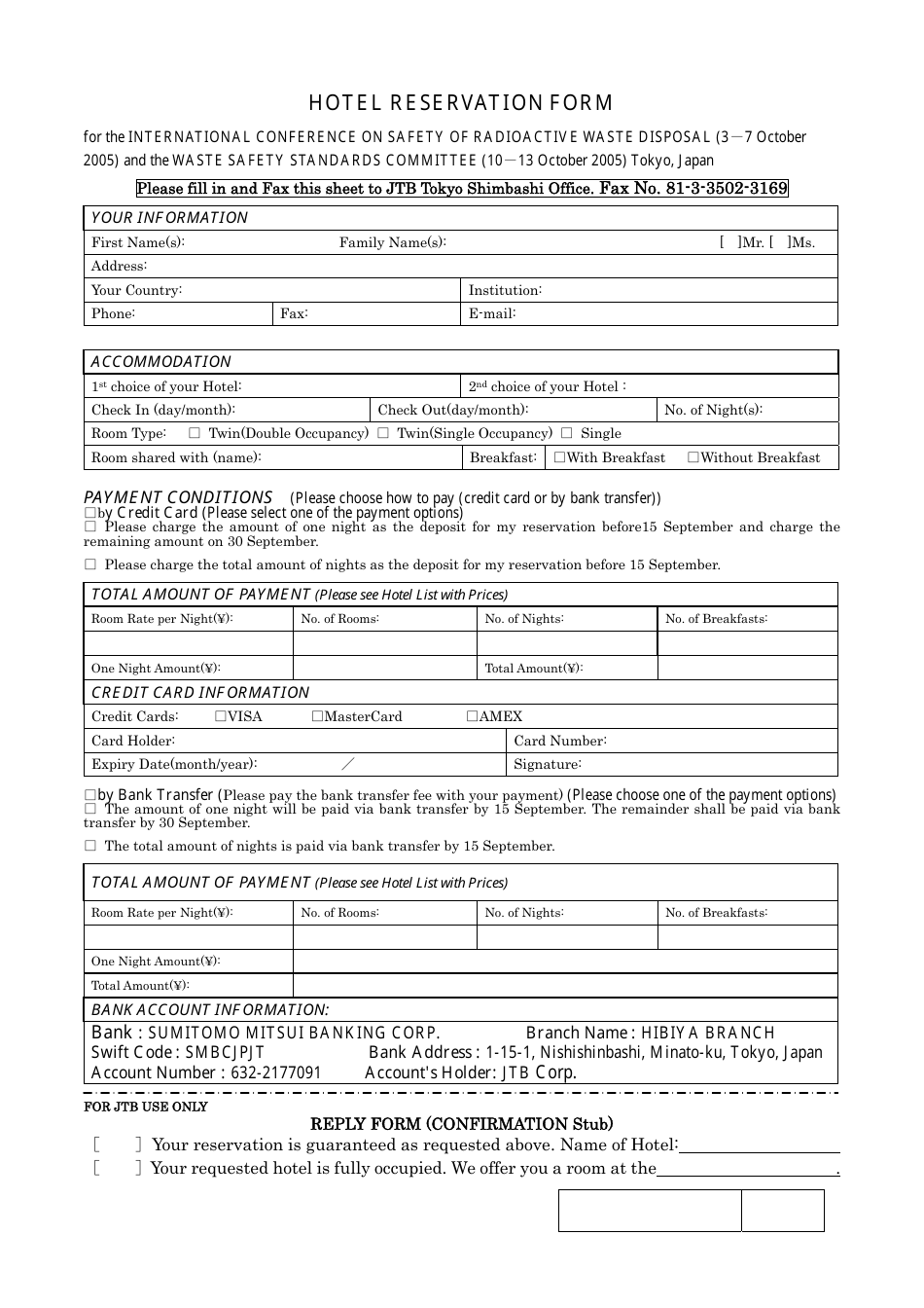 Sample Hotel Reservation Form, Page 1
