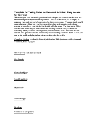 Template for Taking Notes on Research Articles
