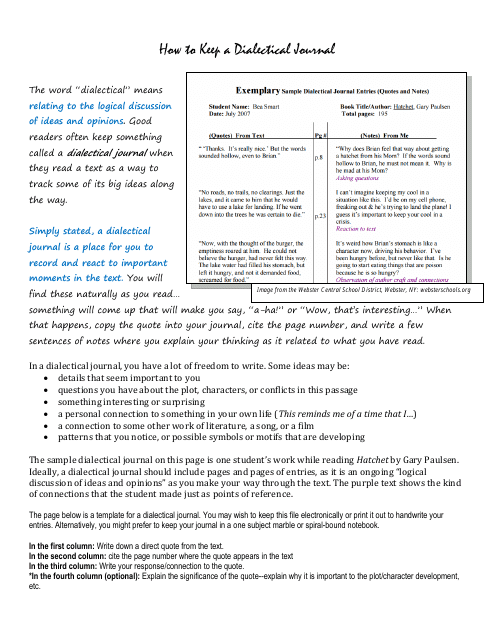Dialectical Journal Template - M. Donnelly, J. Greco
