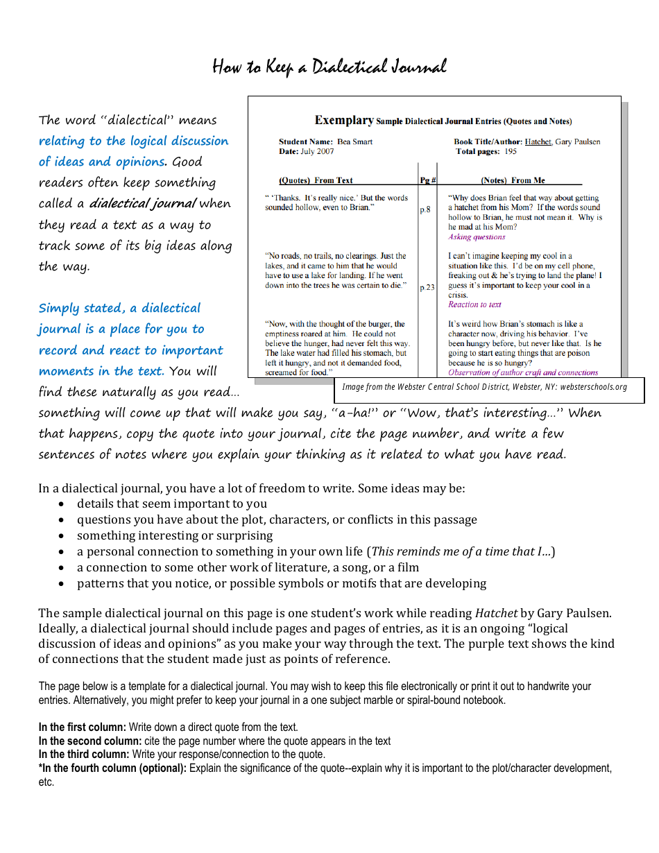 Dialectical Journal Template - Download Preview