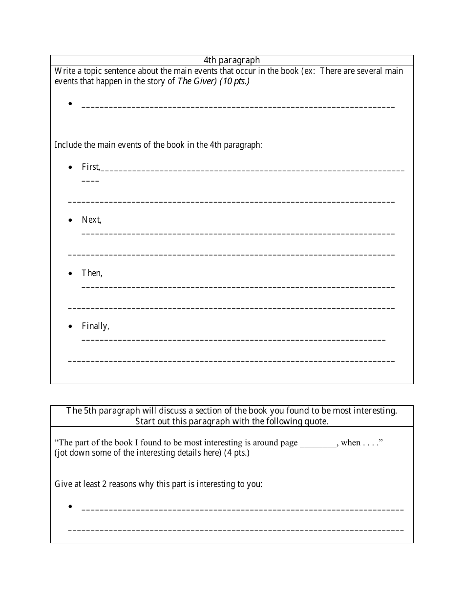 Middle School Outline Template for Book Report, Page 3