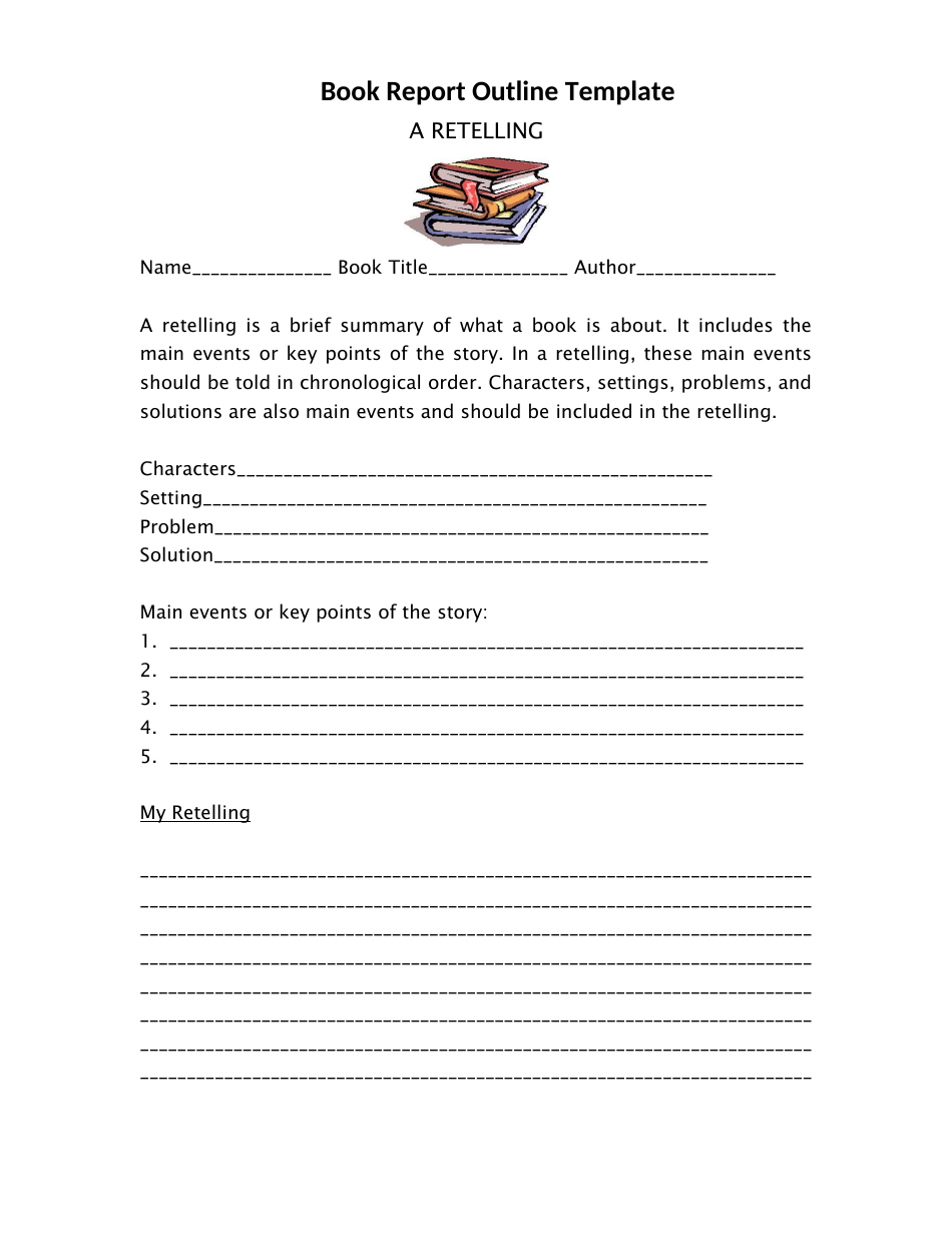 Book Report Outline Template - a Retelling, Page 1