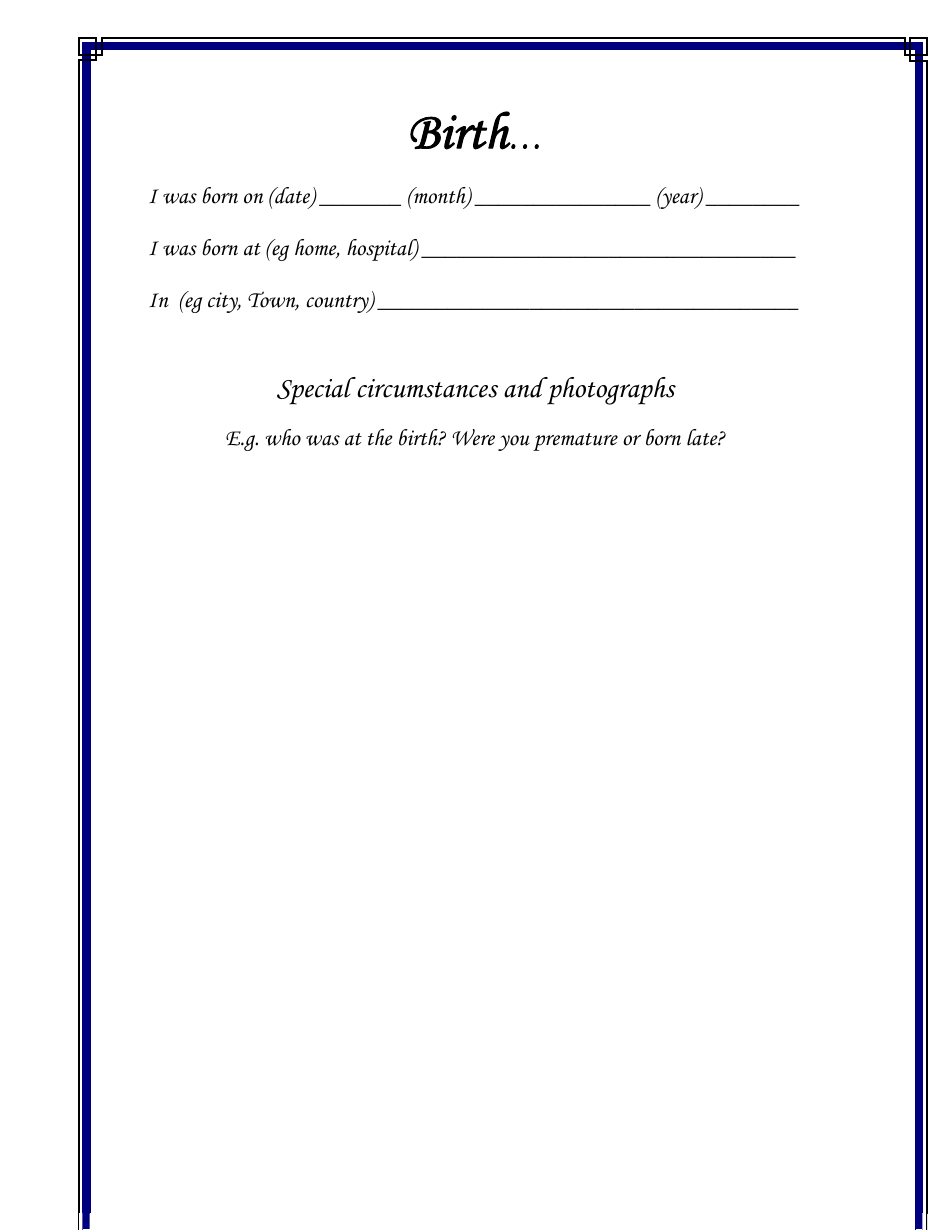 Personal Life History Booklet Template, Page 3