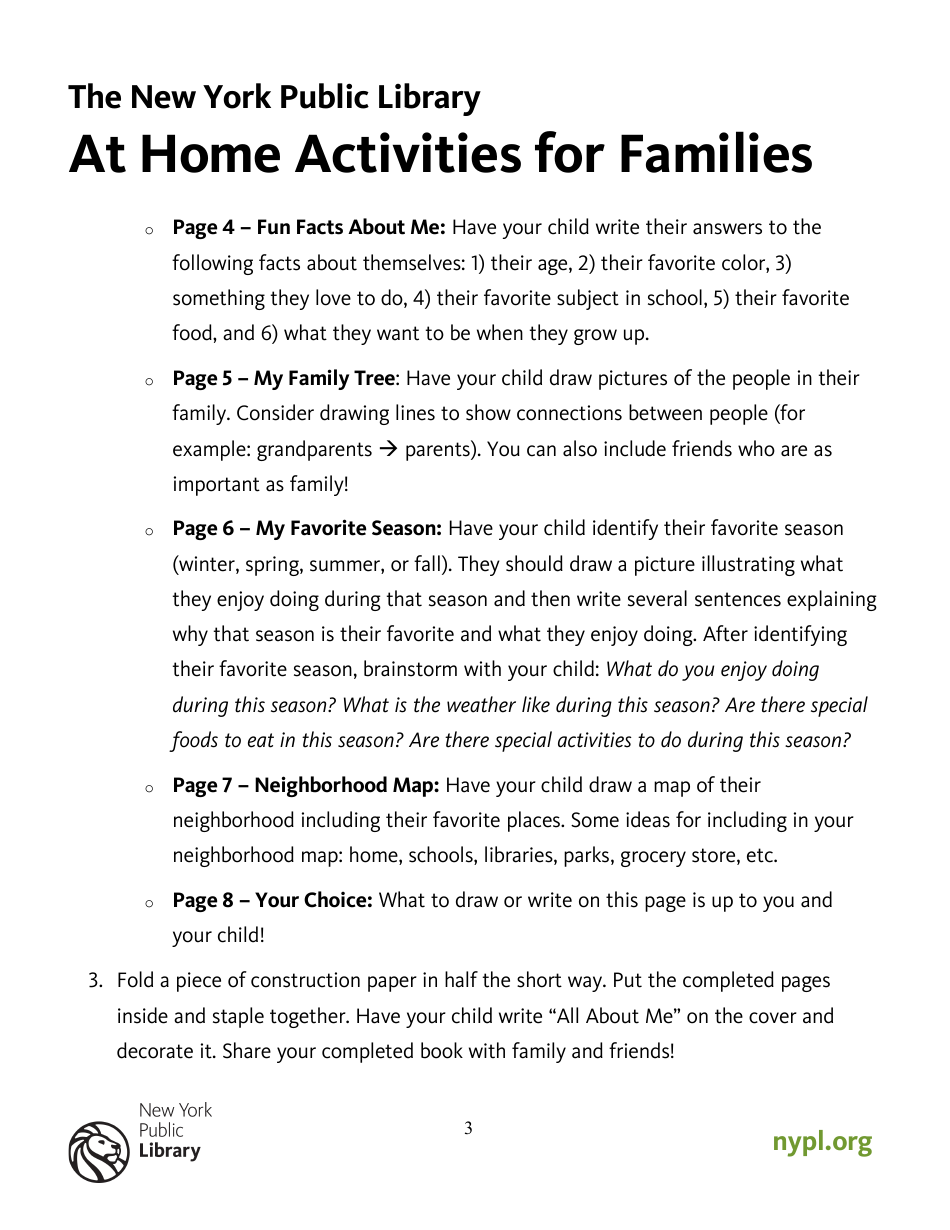 At Home Families Activity Sheet Templates, Page 3