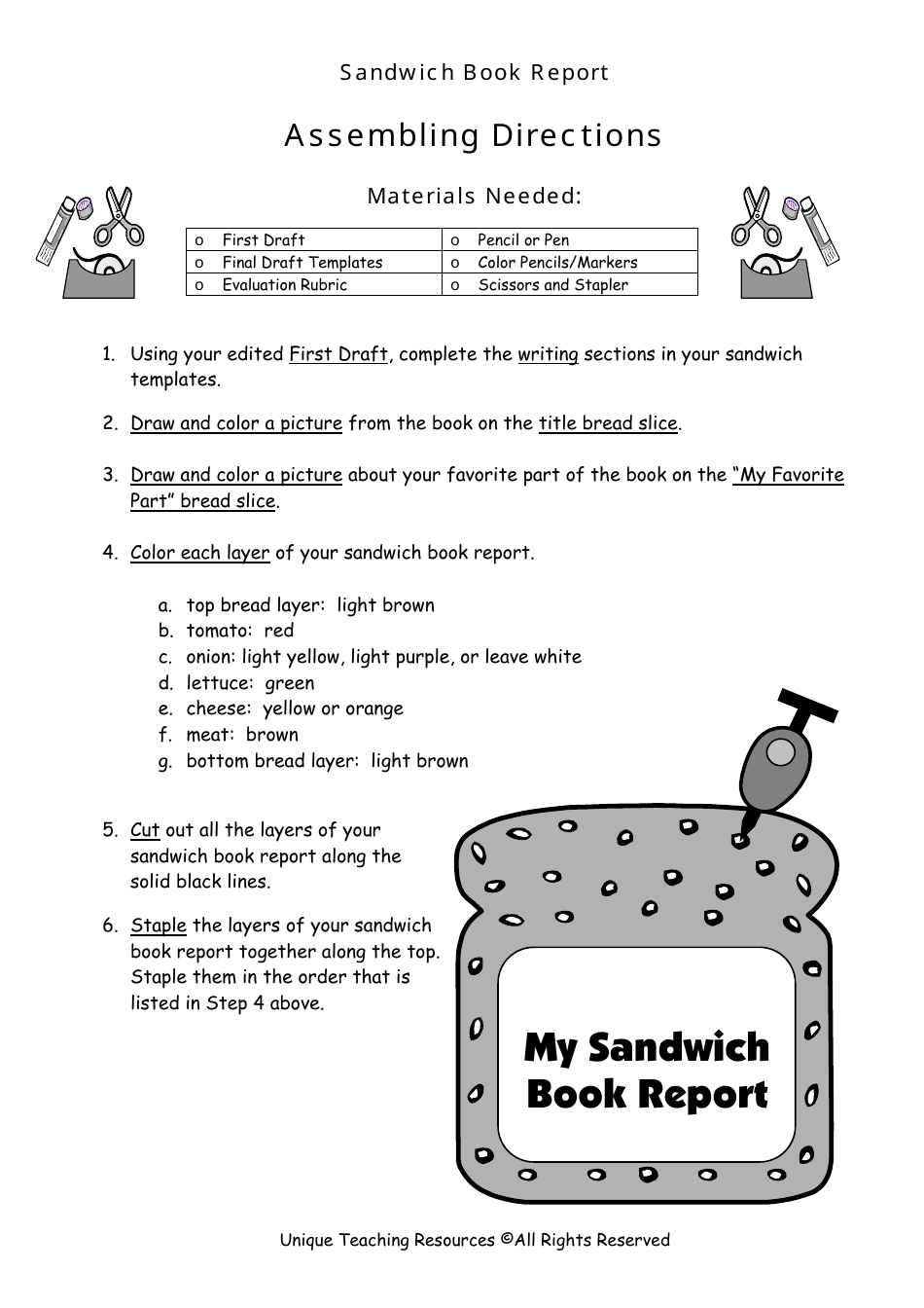 Sandwich Book Report Template - Unique Teaching Resources, Page 1