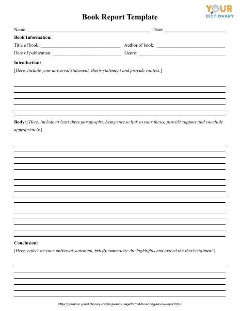 Book Report Template - Your Dictionary