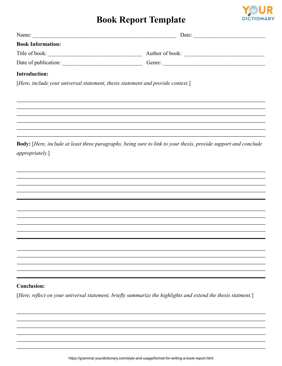 Book Report Template - Your Dictionary, Page 1