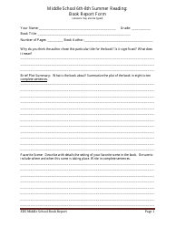 Middle School 6th-8th Summer Reading: Book Report Form
