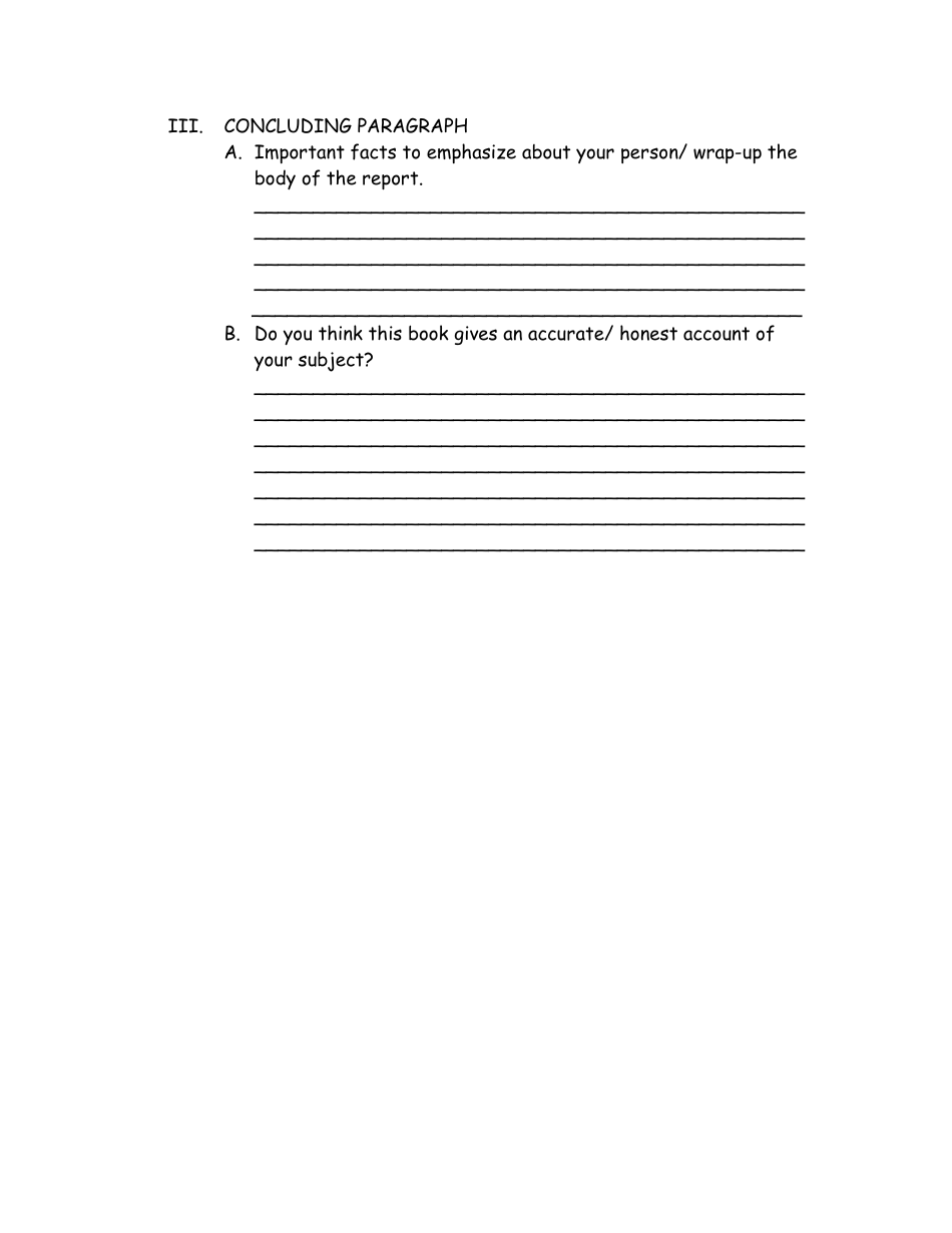 Biography Book Report Outline Template, Page 3