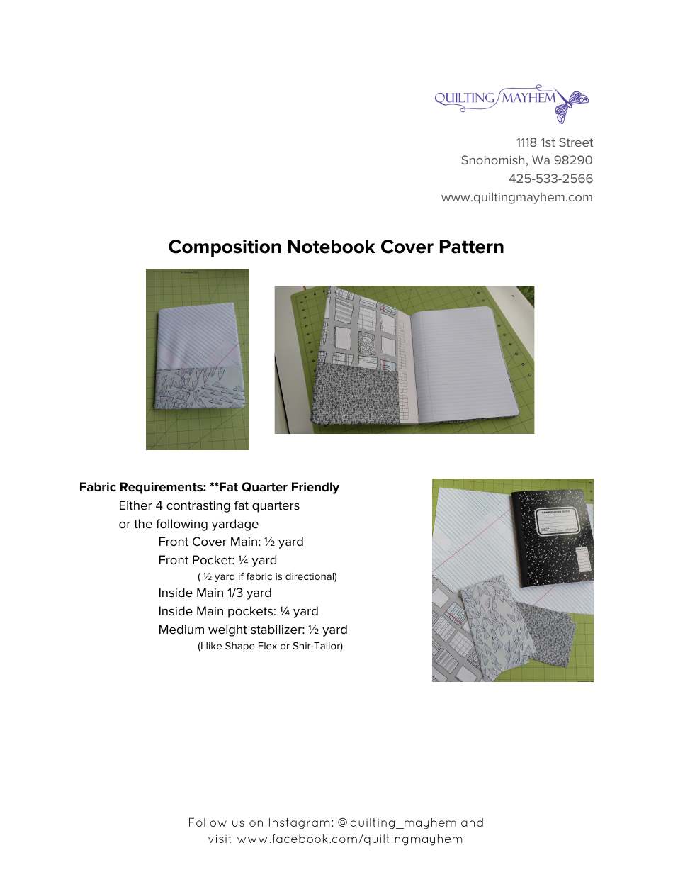 Composition Notebook Cover Sewing Pattern Image Preview