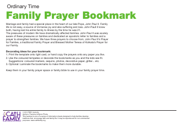 Document preview: Family Prayer Bookmark Templates - Pmrc Australia