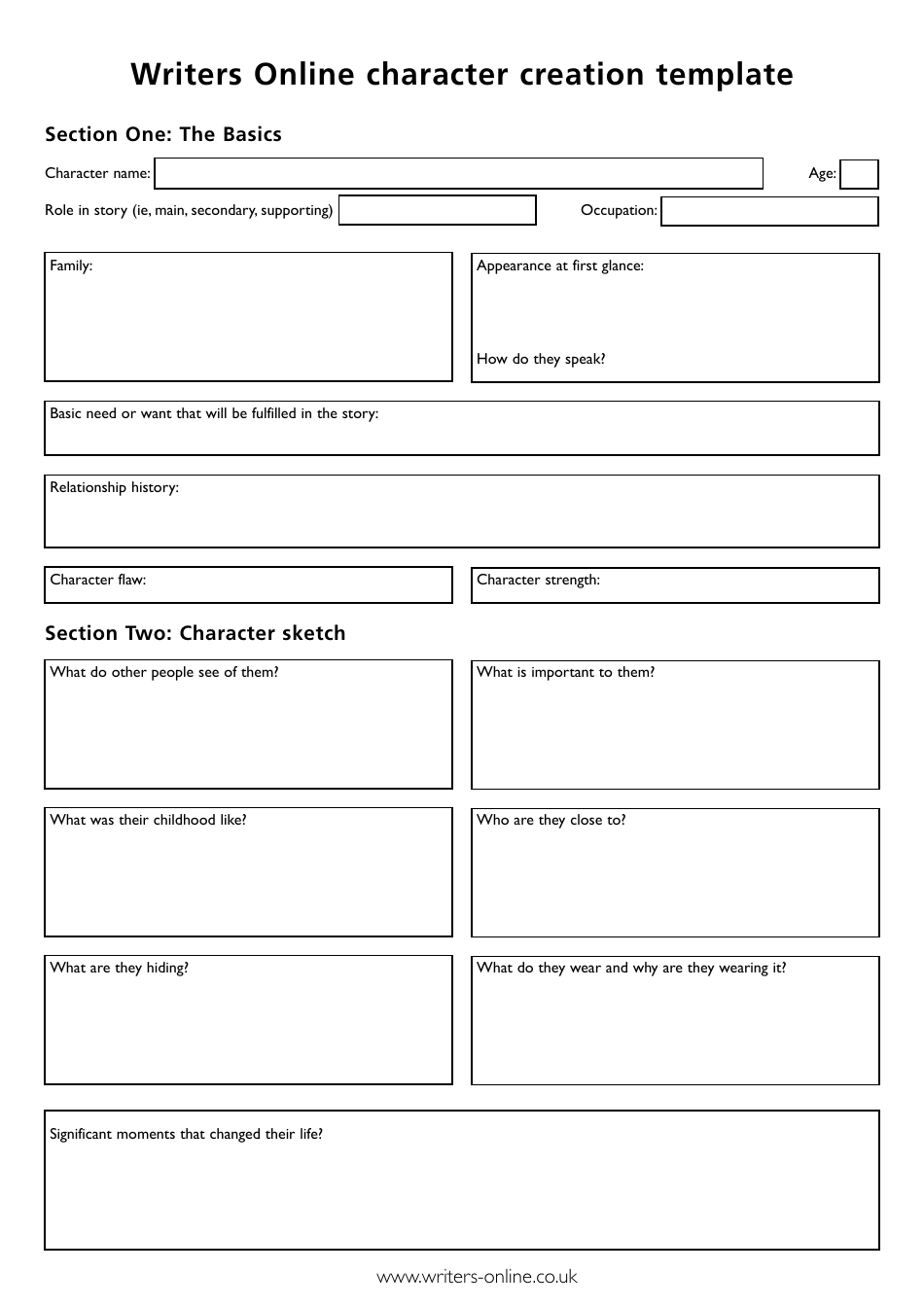 Character Creation Template - Preview of Document