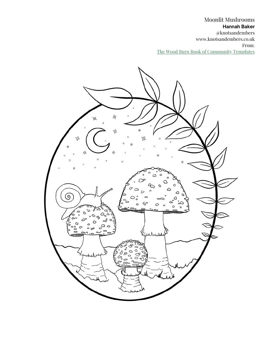 Moonlit Mushrooms Coloring Sheet, Page 1