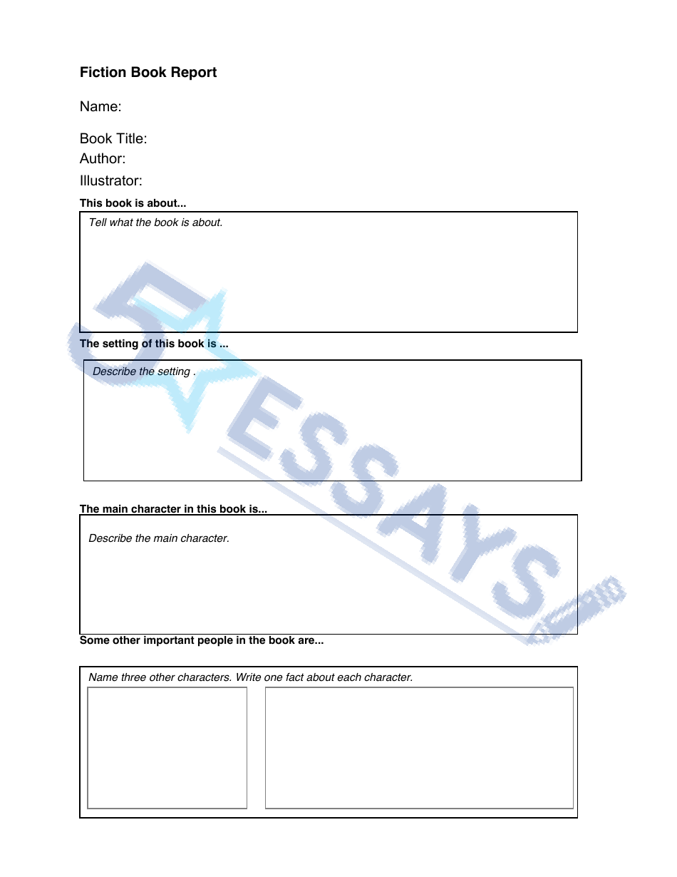 Fiction Book Report Template - 5 Essays, Page 1