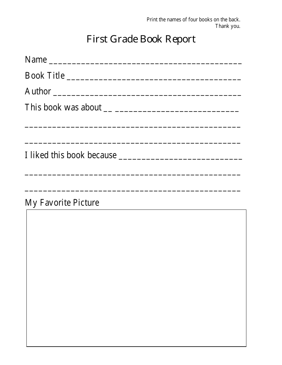 First Grade Book Report Template, Page 1