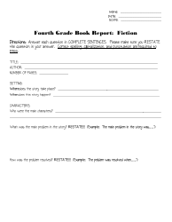 Document preview: Fourth Grade Book Report Template: Fiction