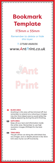 173mm X 55mm Bookmark Template