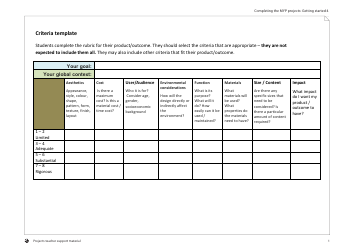 Document preview: Cookbook Project Criteria Template