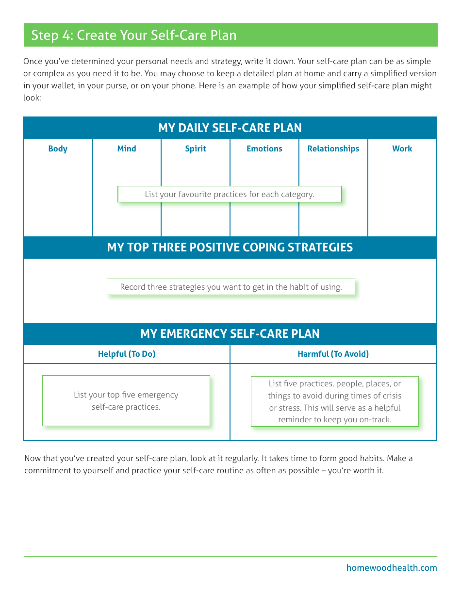 Self-care Plan, Page 6