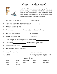 English Practice Sheet: Ark Word Family - Toonaday/Toonclipart, Page 10