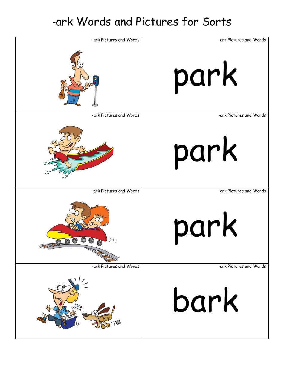English Practice Sheet: Ark Word Family - Toonaday / Toonclipart, Page 19
