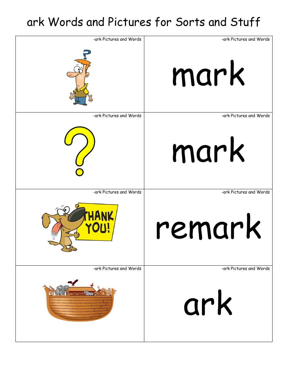 English Practice Sheet Ark Word Family Toonaday/Toonclipart Download Printable PDF