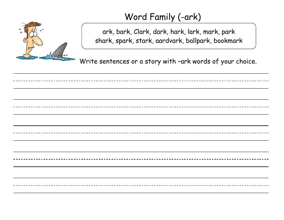 English Practice Sheet: Ark Word Family - Toonaday / Toonclipart, Page 23