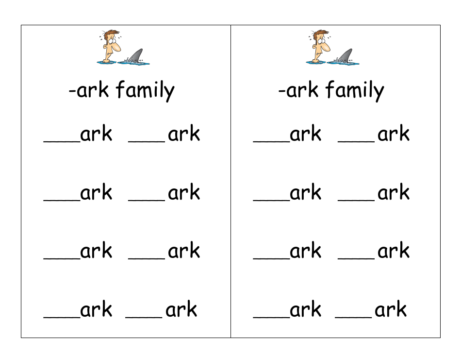 English Practice Sheet: Ark Word Family - Toonaday / Toonclipart, Page 25