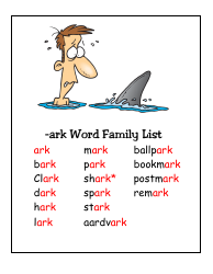 English Practice Sheet: Ark Word Family - Toonaday/Toonclipart, Page 2