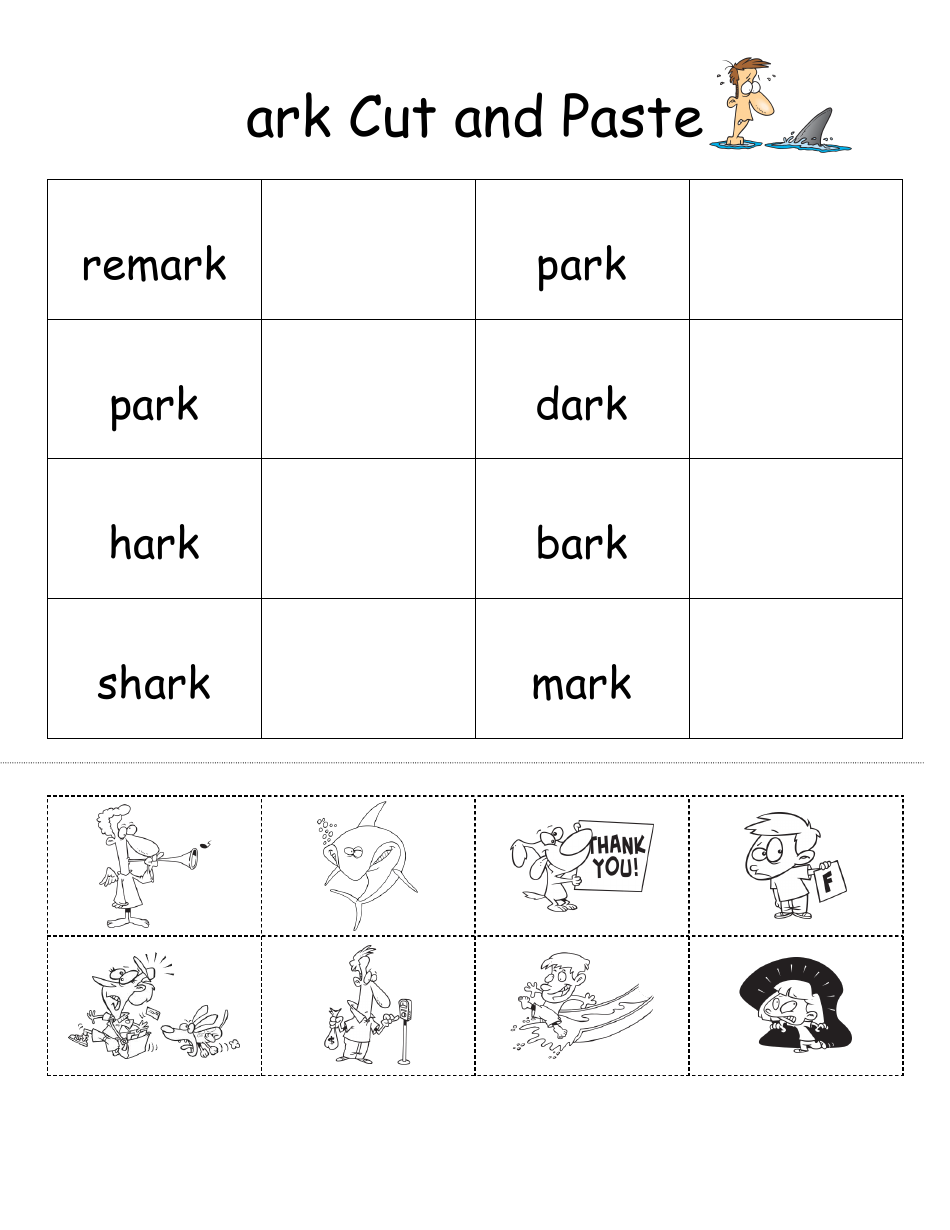 English Practice Sheet: Ark Word Family - Toonaday / Toonclipart, Page 3