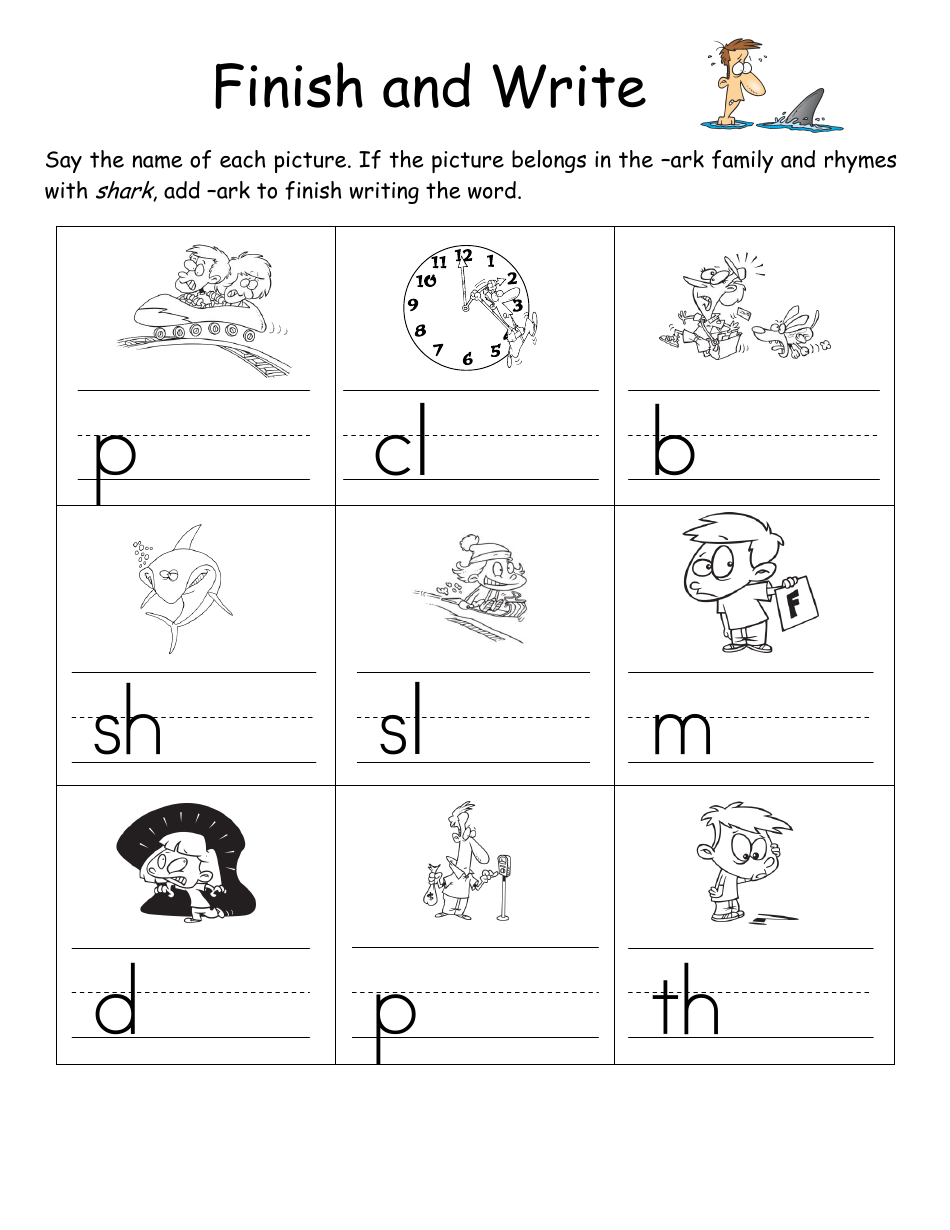 English Practice Sheet: Ark Word Family - Toonaday / Toonclipart, Page 4