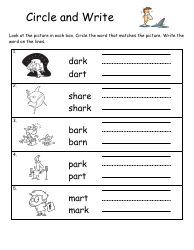 English Practice Sheet: Ark Word Family - Toonaday/Toonclipart, Page 5