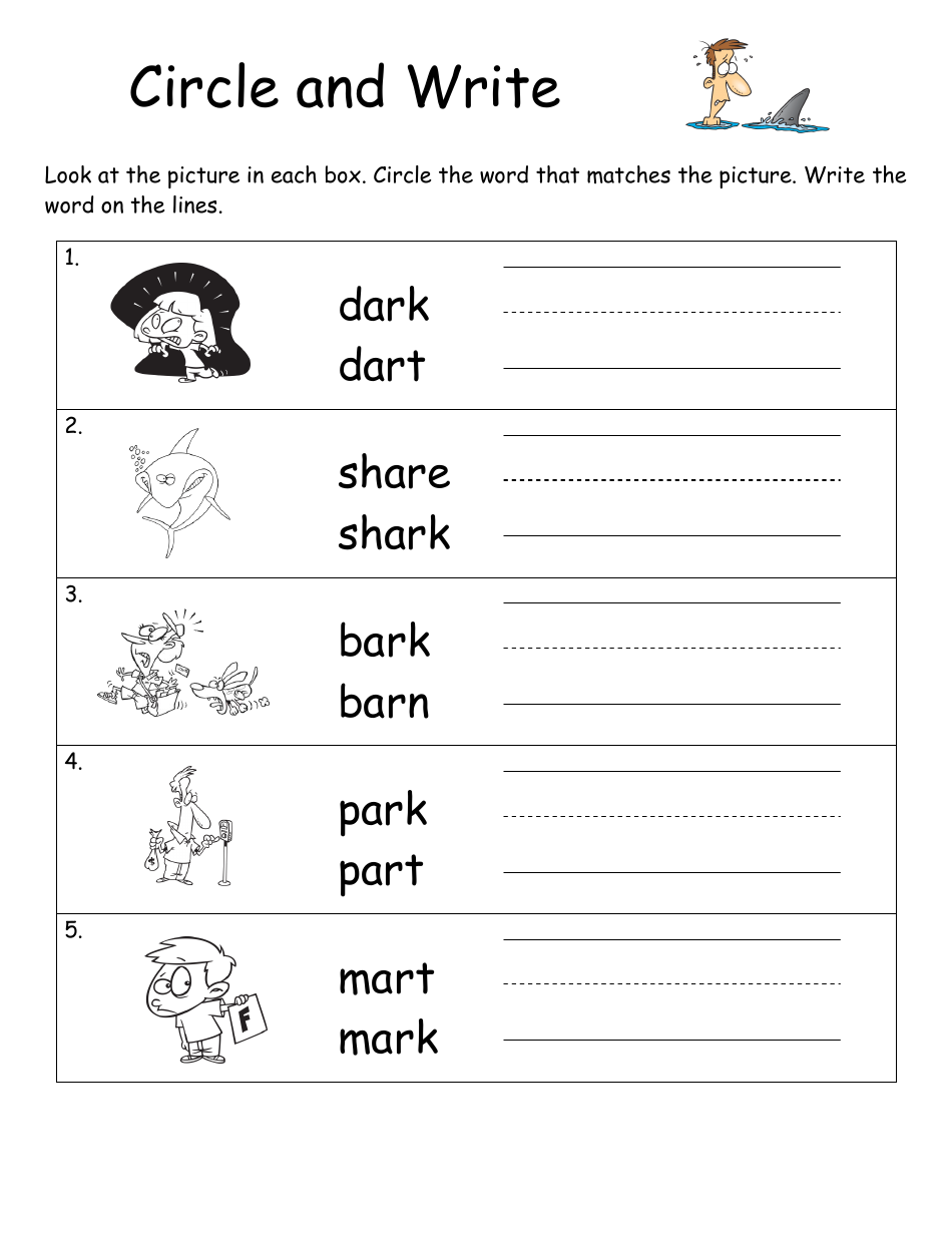 English Practice Sheet: Ark Word Family - Toonaday / Toonclipart, Page 5