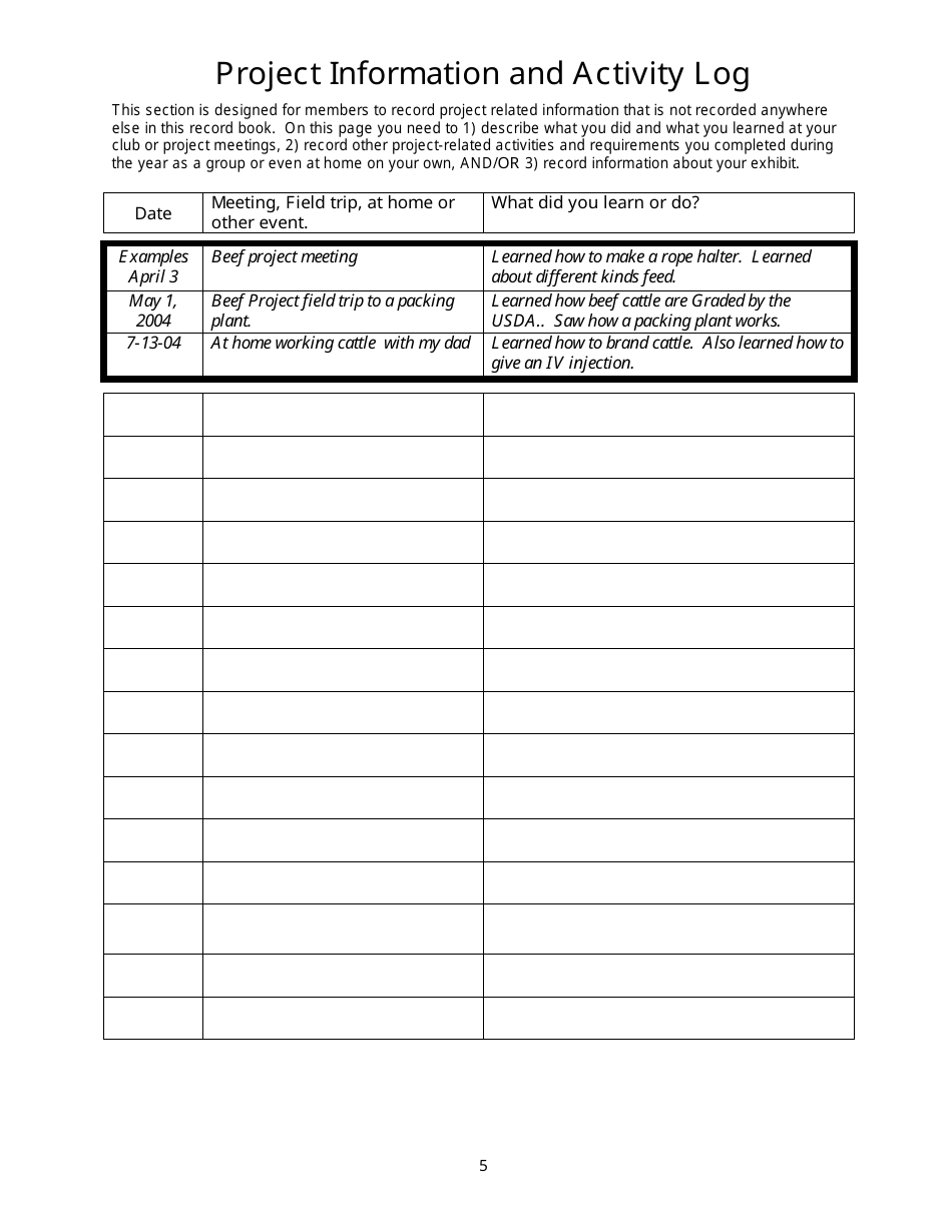 4-h Animal Project Record Book - University of Idaho, Page 5