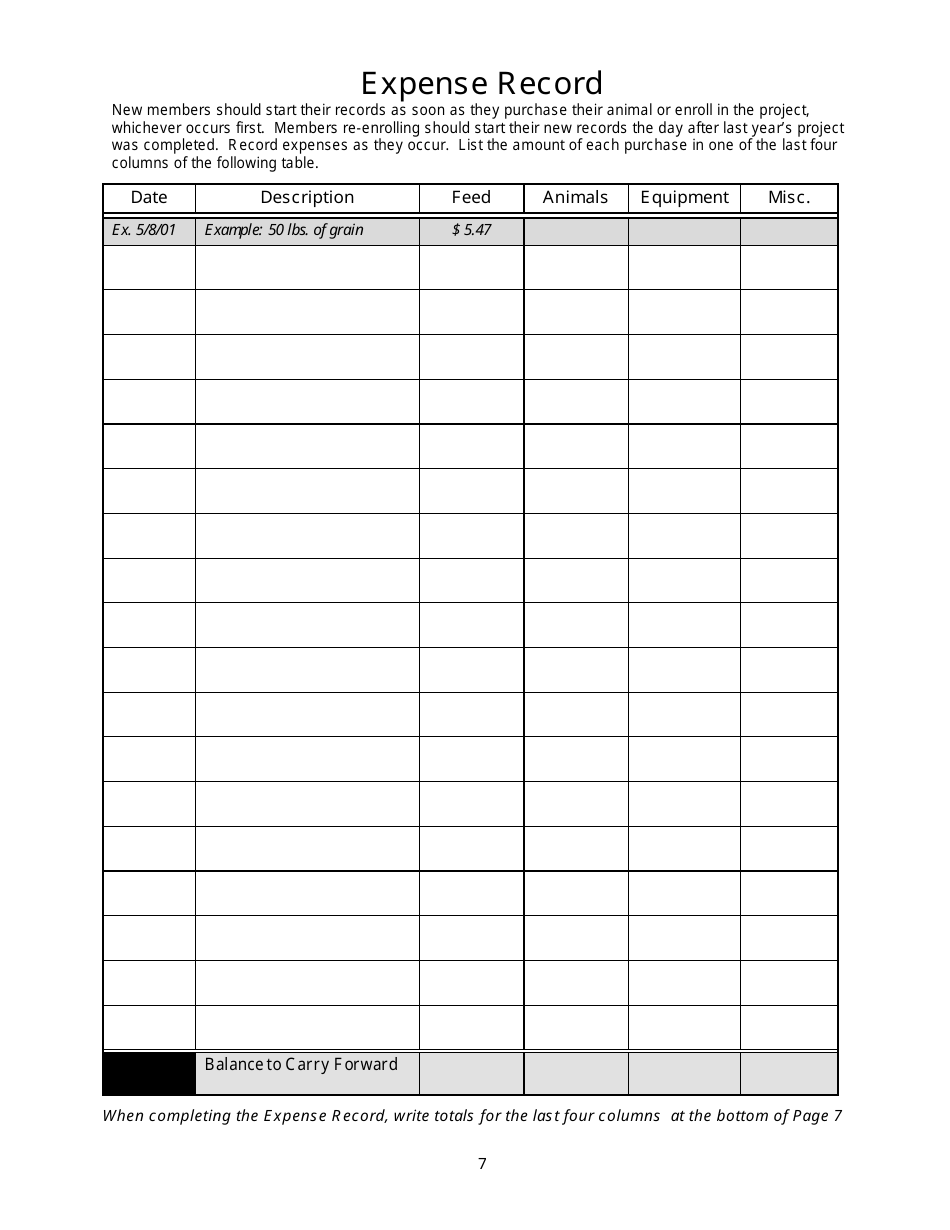 4-h Animal Project Record Book - University of Idaho, Page 7