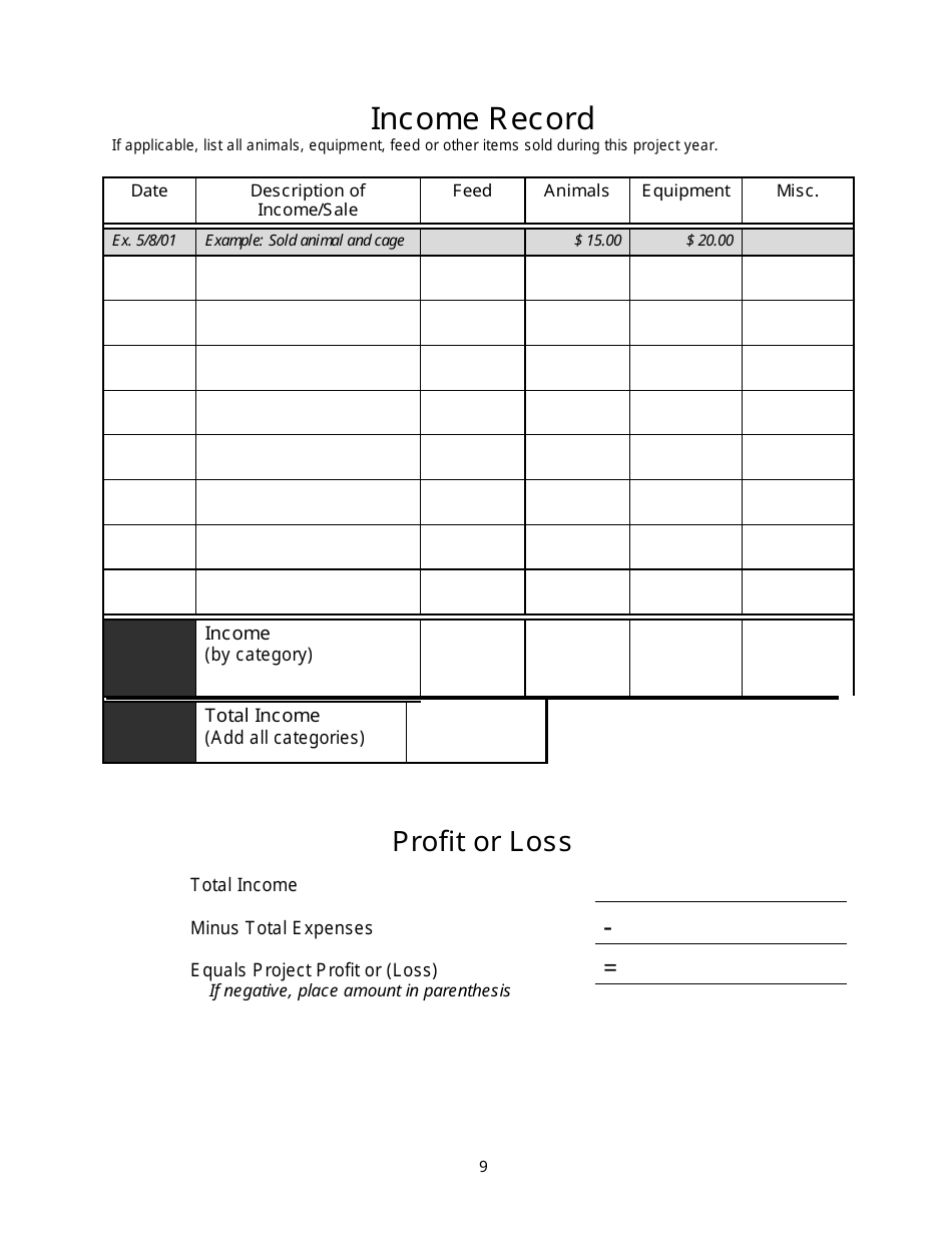 4-h Animal Project Record Book - University of Idaho, Page 9