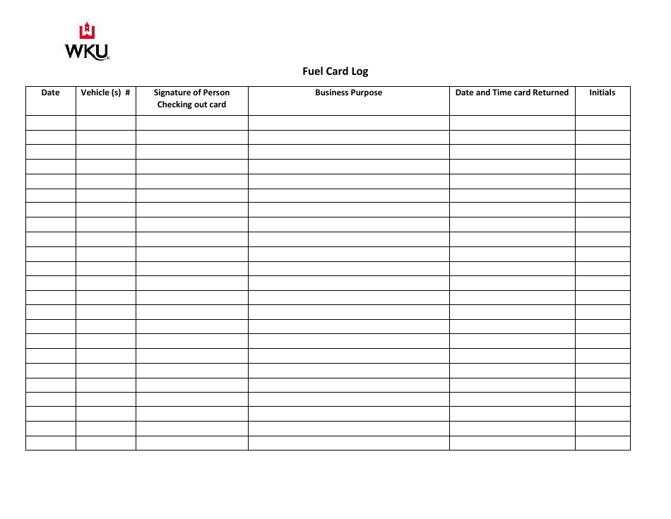 Fuel Card Log Template, Page 1