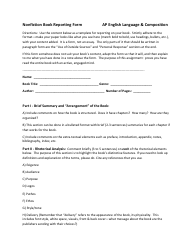 Nonfiction Book Reporting Form - Ap English Language &amp; Composition