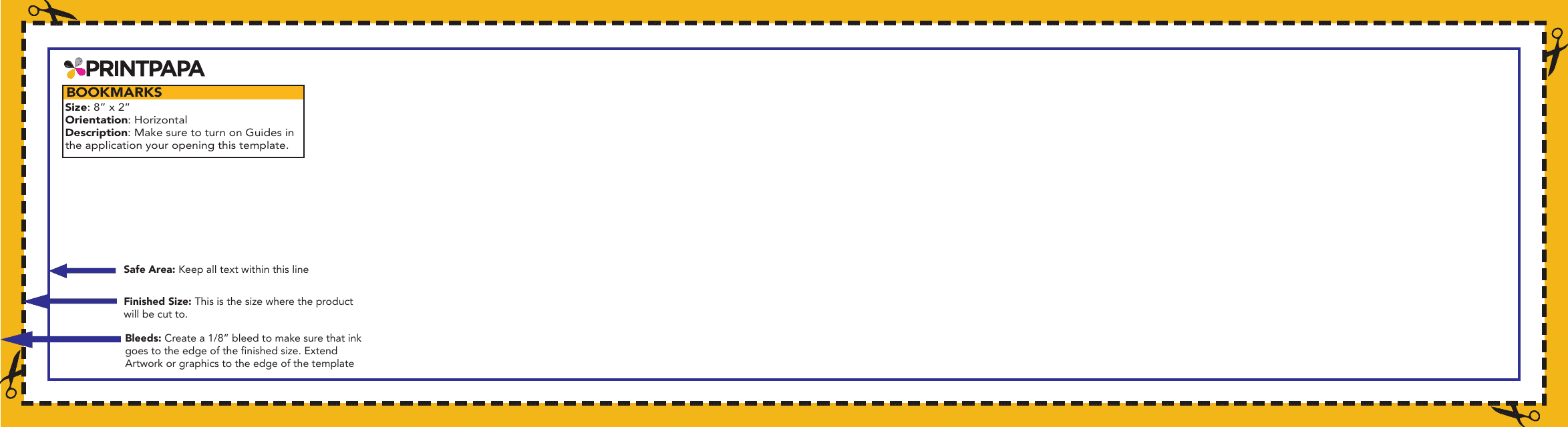 8" X 2" Bookmark Template Image Preview