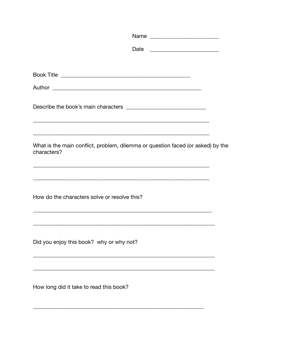 Simple Book Report Template, Page 1