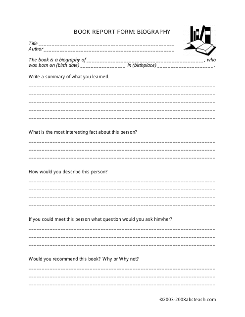 Book Report Form: Biography - Abcteach Download Pdf
