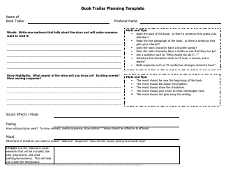 Document preview: Book Trailer Planning Template - Black and White