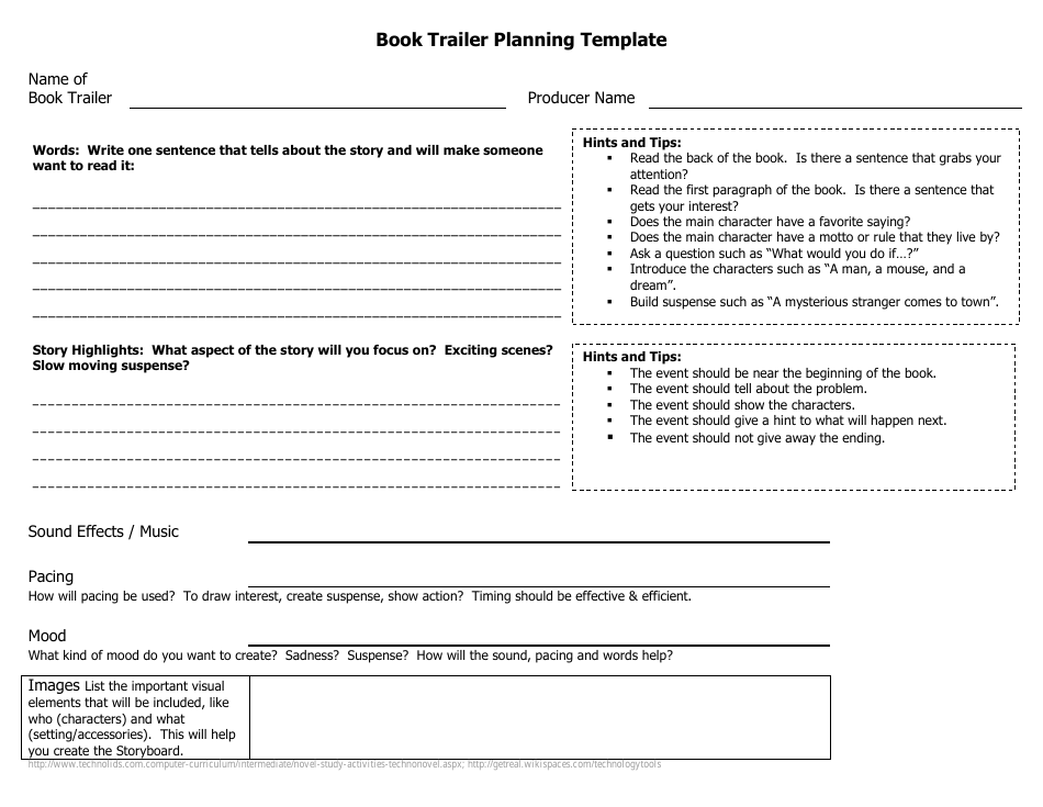 Book Trailer Planning Template - Black and White