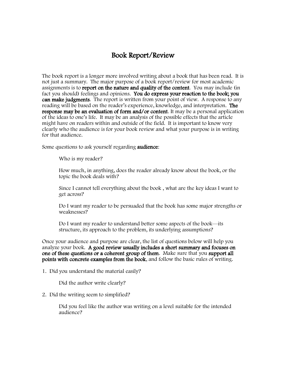 Book Report / Review, Page 1